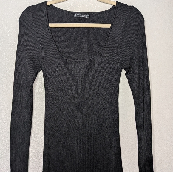 Stradivarius Womens Black Goth Vamp Glam Long Sleeve Bodycon Midi Dress L - Picture 2 of 9